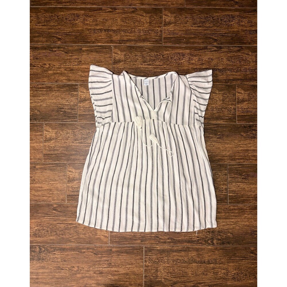 Old Navy Ivory Striped Tassel-Tie Babydoll Top - XS